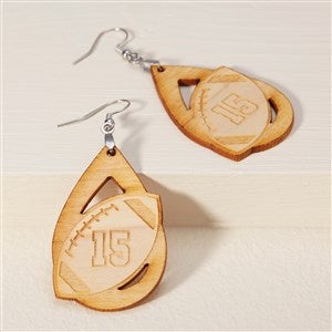 Football Personalized Wood Dangle Earrings - Natural - 48636-N