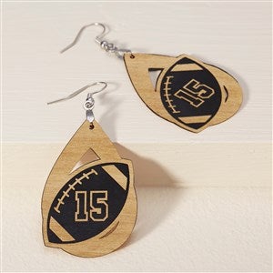 Football Personalized Wood Dangle Earrings - Black - 48636-BL