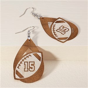 Football Personalized Wood Dangle Earrings - White - 48636-W