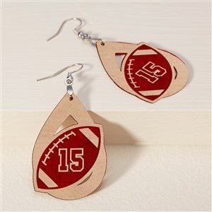 Football Personalized Wood Dangle Earrings - Red - 48636-R