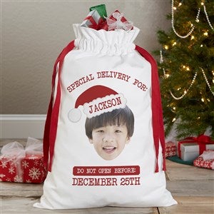 Christmas Character Personalized Photo Canvas Drawstring Santa Sack - Large - 48664-L