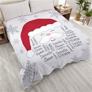 Santa Repeating Name Personalized Christmas 90x90 Plush Queen Fleece Blanket - 48687-QU