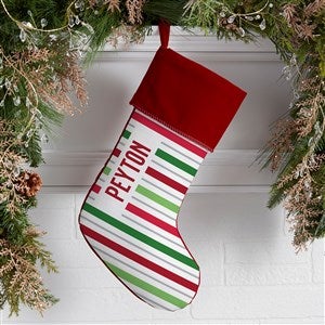 Holiday Stripes Personalized Burgundy Christmas Stockings - 48703-B