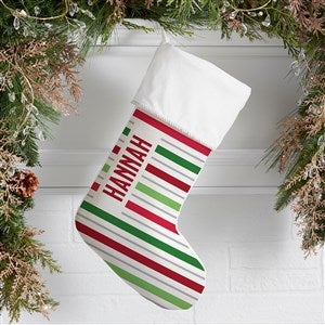 Holiday Stripes Personalized Ivory Christmas Stockings - 48703-I