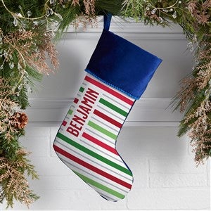 Holiday Stripes Personalized Blue Christmas Stockings - 48703-BL