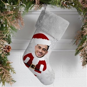 Christmas Character Personalized Photo Grey Faux Fur Christmas Stockings - 48704-GF