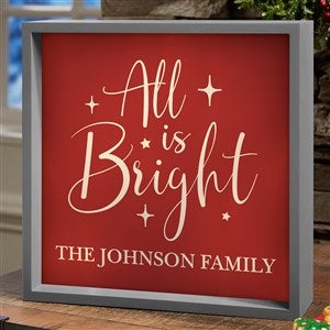 All Is Bright Personalized Holiday LED Light Shadow Box - Grey - Large - 48783-10x10