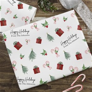 Watercolor Christmas Icons Personalized Wrapping Paper Roll - 6ft Roll - 48790-R