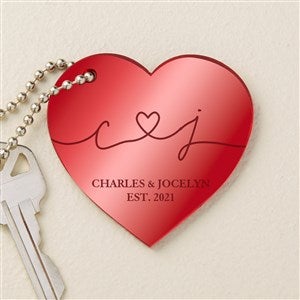 Drawn Together By Love Personalized Red Mirrored Acrylic Keychain - 48853-R