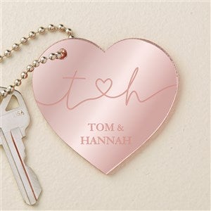 Drawn Together By Love Personalized Rose Gold Mirrored Acrylic Keychain - 48853-RG