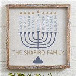 Hanukkah Menorah Personalized Whitewashed Frame Wall Art- 12 x 12 - 48903-12x12