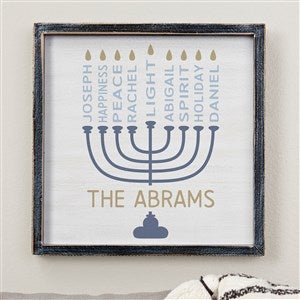 Hanukkah Menorah Personalized Blackwashed Frame Wall Art- 12 x 12 - 48903B-12x12