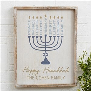 Hanukkah Menorah Personalized Whitewashed Frame Wall Art- 14 x 18 - 48903-14x18