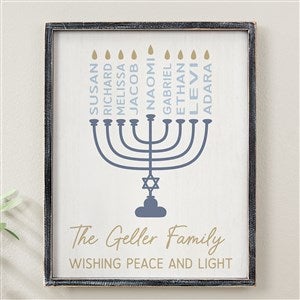 Hanukkah Menorah Personalized Blackwashed Frame Wall Art- 14 x 18 - 48903B-14x18