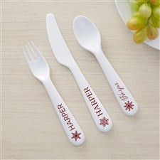 Christmas Snowflake Repeating Name Personalized Kids 3pc Utensil Set - 48909-U