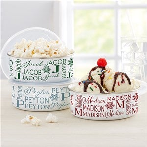 Christmas Snowflake Repeating Name Personalized Enamel Bowl with Lid - 48911-P