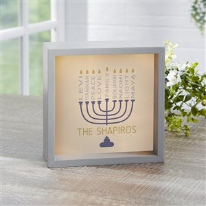 Hanukkah Menorah Personalized Grey LED Light Shadow Box- 6x 6 - 48934-G-6x6