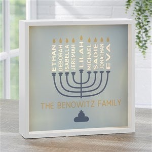 Hanukkah Menorah Personalized Hanukkah Ivory LED Light Shadow Box- 10quot;x10quot; - 48934-I-10x10