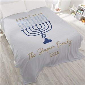 Hanukkah Menorah Personalized 90x108 King Plush Fleece Blanket - 48937-K