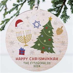 Happy Chrismukkah Personalized Ornament-3.75quot; Wood - 1 Sided - 48952-1W