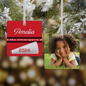 Cheer Personalized Square Photo Ornament- 2.75quot; Metal - 2 Sided - 49003-2M