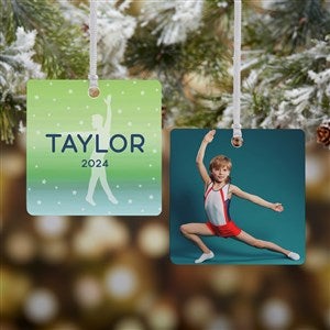 Gymnastics Personalized Square Photo Ornament- 2.75quot; Metal - 2 Sided - 49004-2M