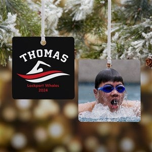 Swimming Personalized Square Photo Ornament- 2.75quot; Metal - 2 Sided - 49005-2M