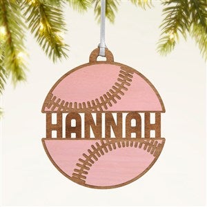 Baseball Personalized Wood Ornament- Pink Stain - 49044-P