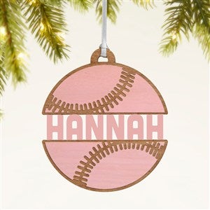 Baseball Personalized Wood Ornament- Pink Stain - 49044-P