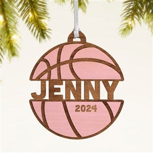 Basketball Personalized Wood Ornament- Pink Stain - 49045-P