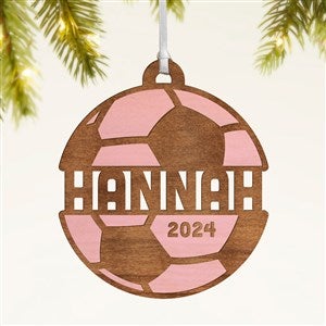 Soccer Personalized Wood Ornament- Pink Stain - 49046-P