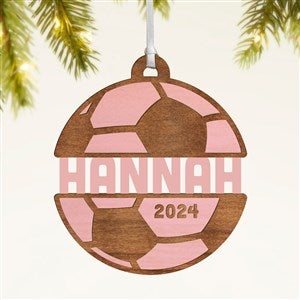 Soccer Personalized Wood Ornament- Pink Stain - 49046-P