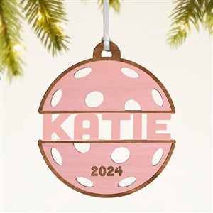 Pickleball Personalized Wood Ornament- Pink Stain - 49051-P