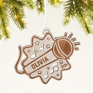 Music Microphone Personalized Wood Ornament- Whitewash - 49067-W