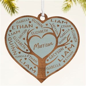 Family Tree of Love Personalized Wood Ornament- Blue Stain - 49070-B