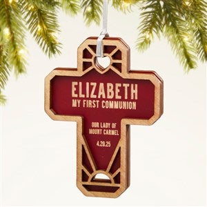 Faithful Cross Personalized 2 Piece Wood Ornament- Red Maple - 49074-R