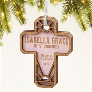 Faithful Cross Personalized 2 Piece Wood Ornament- Pink Stain - 49074-P