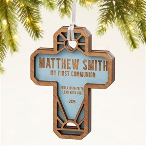 Faithful Cross Personalized Wood Christmas Ornament - Blue - 49074-B