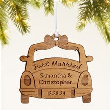 Just Married Personalized Wood Ornament- Natural - 49075-N