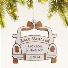 Just Married Personalized Wood Ornament- Whitewash - 49075-W