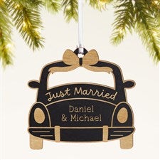 Just Married Personalized Wood Ornament- Black - 49075-BLK