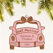 Just Married Personalized Wood Ornament- Pink Stain - 49075-P