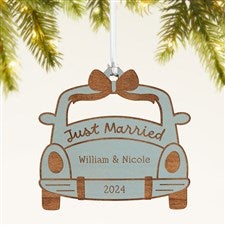 Just Married Personalized Wood Ornament- Blue Stain - 49075-B