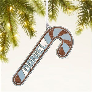 Candy Cane Personalized Wood Christmas Ornament - Blue - 49077-B