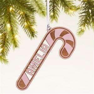 Candy Cane Personalized Wood Christmas Ornament - Pink - 49077-P