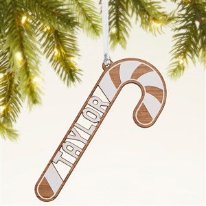 Candy Cane Personalized Wood Ornament- Whitewash - 49077-W