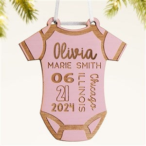 Baby Bodysuit Personalized Wood Ornament- Pink Stain - 49083-P