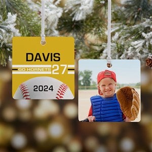 Baseball Personalized Square Photo Ornament- 2.75quot; Metal - 2 Sided - 49091-2M