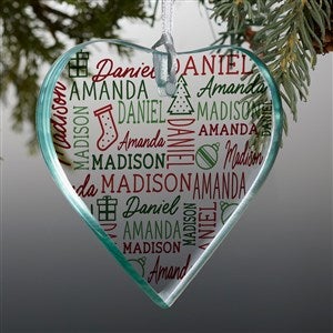 Holiday Repeating Name  Personalized Premium Glass Heart Ornament - 49159-P