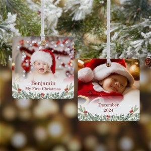 First Noel Personalized Baby Photo Square Ornament- 2.75quot; Metal - 2 Sided - 49236-2M